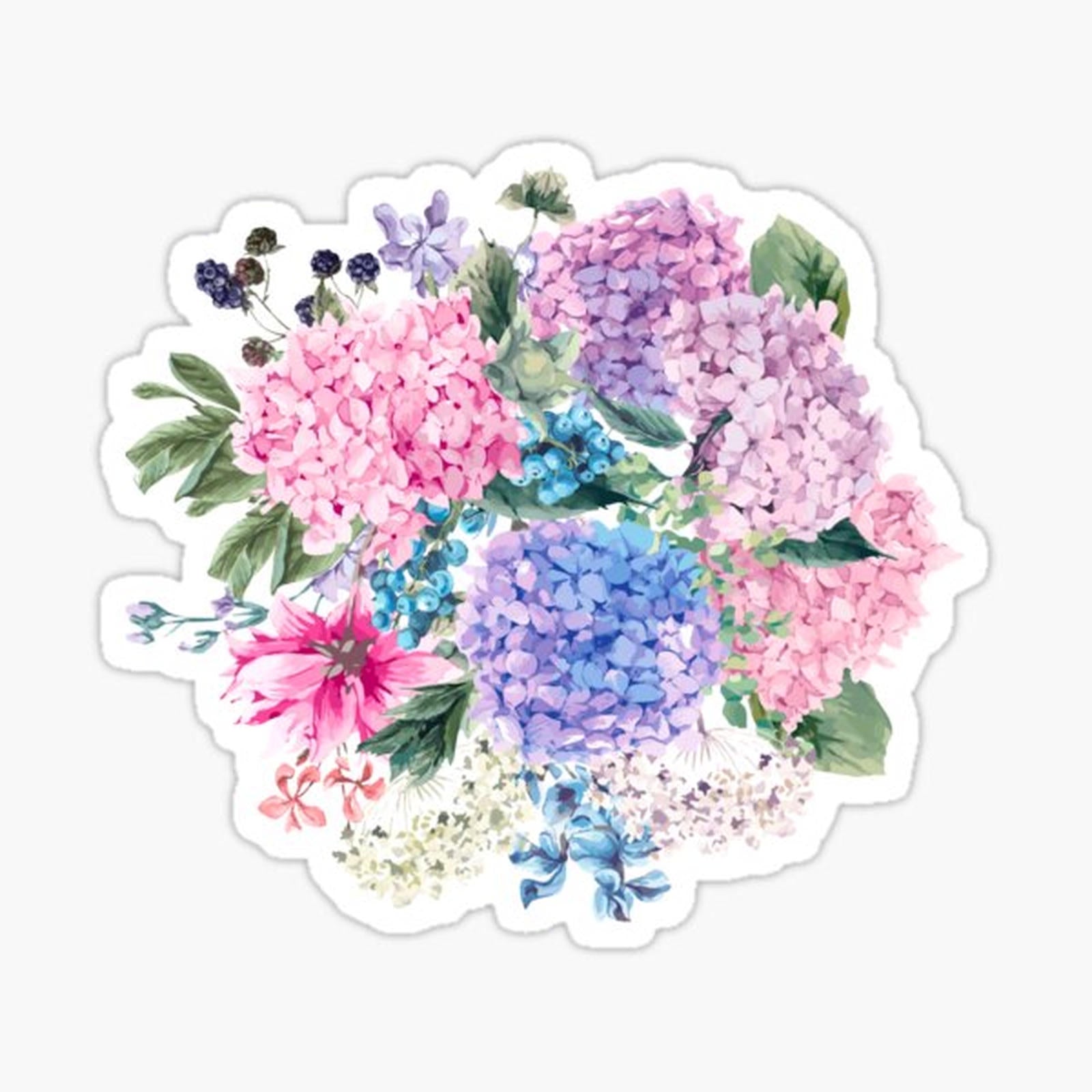 Summer watercolor vintage blooming hydrangea and garden flowers